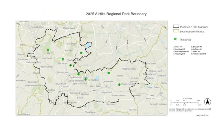 Map of the boundary of the proposed 8 Hills regional park